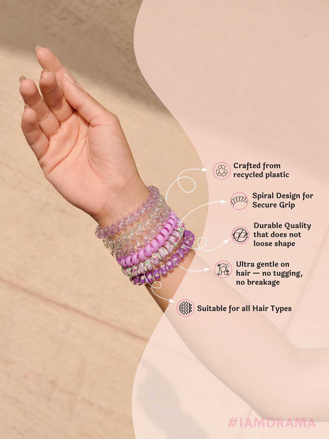 Purple Tangle-Free Spiral Hair Coils Set of 6