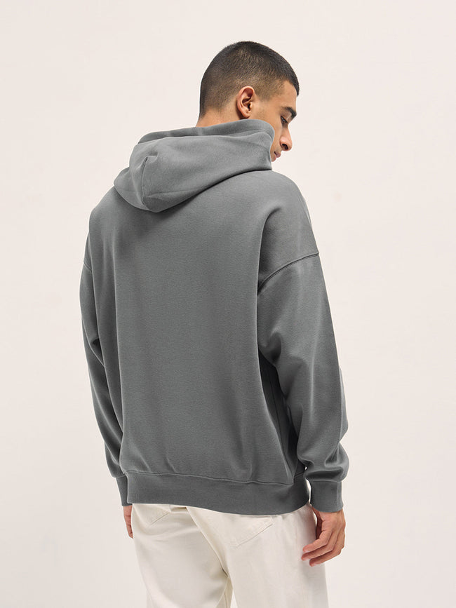 Men Grey Solid Relax Fit Hoodie