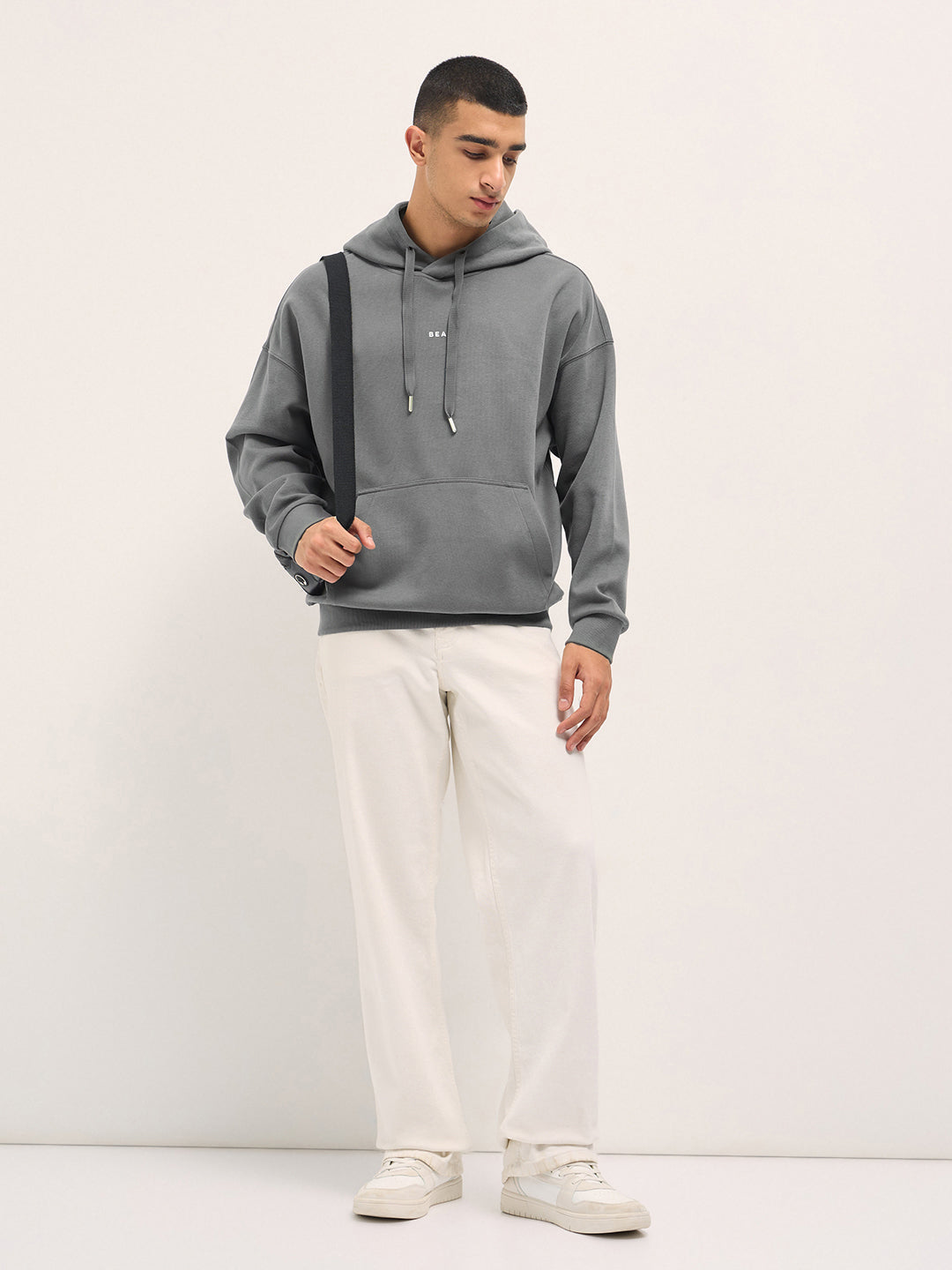 Men Grey Solid Relax Fit Hoodie