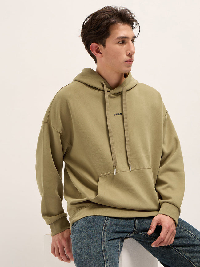 Men Mustard Solid Relax Fit Hoodie