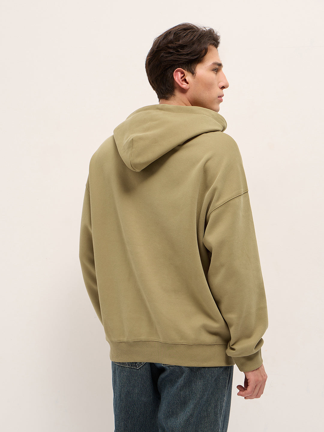 Men Mustard Solid Relax Fit Hoodie