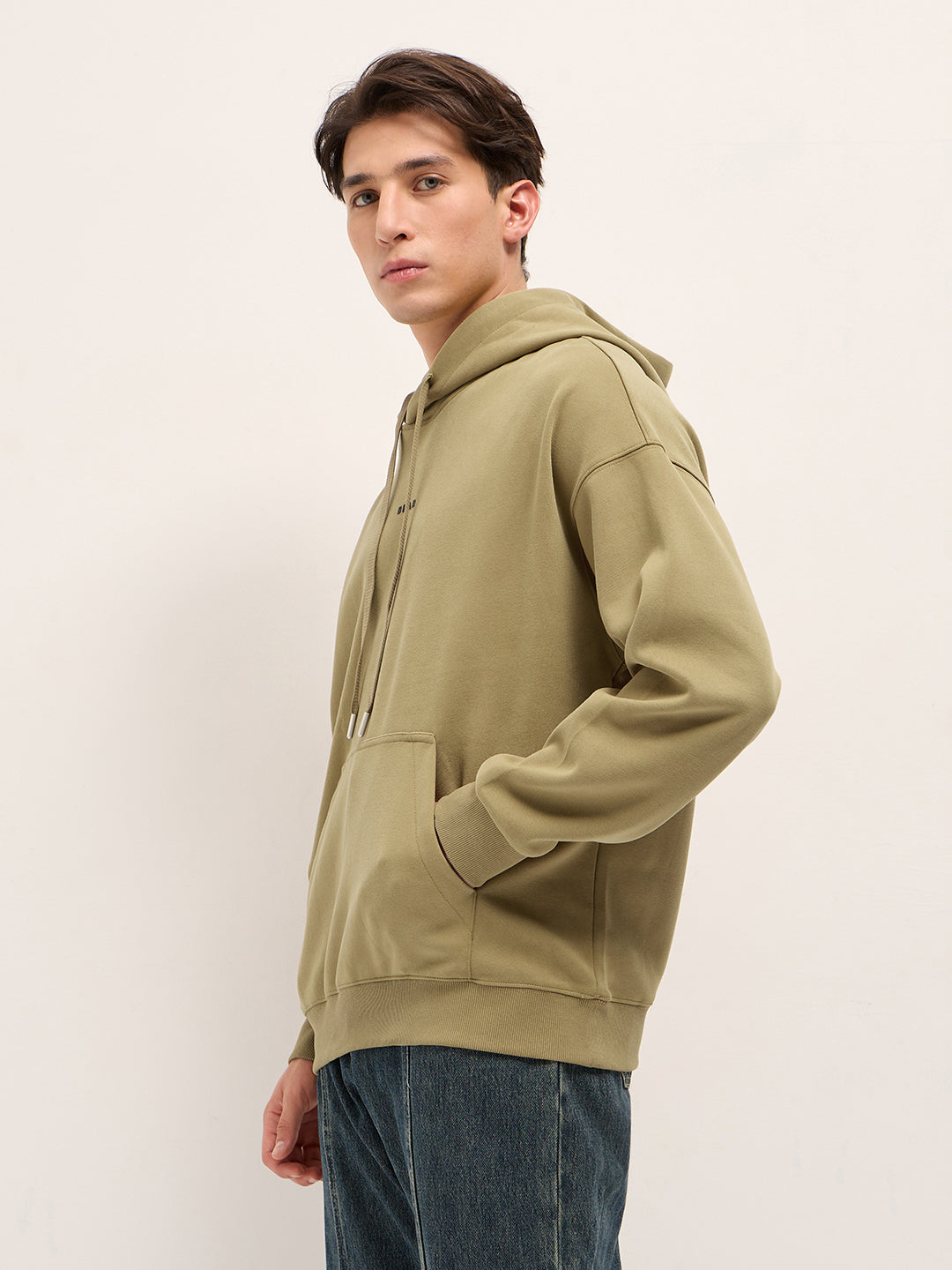 Men Mustard Solid Relax Fit Hoodie