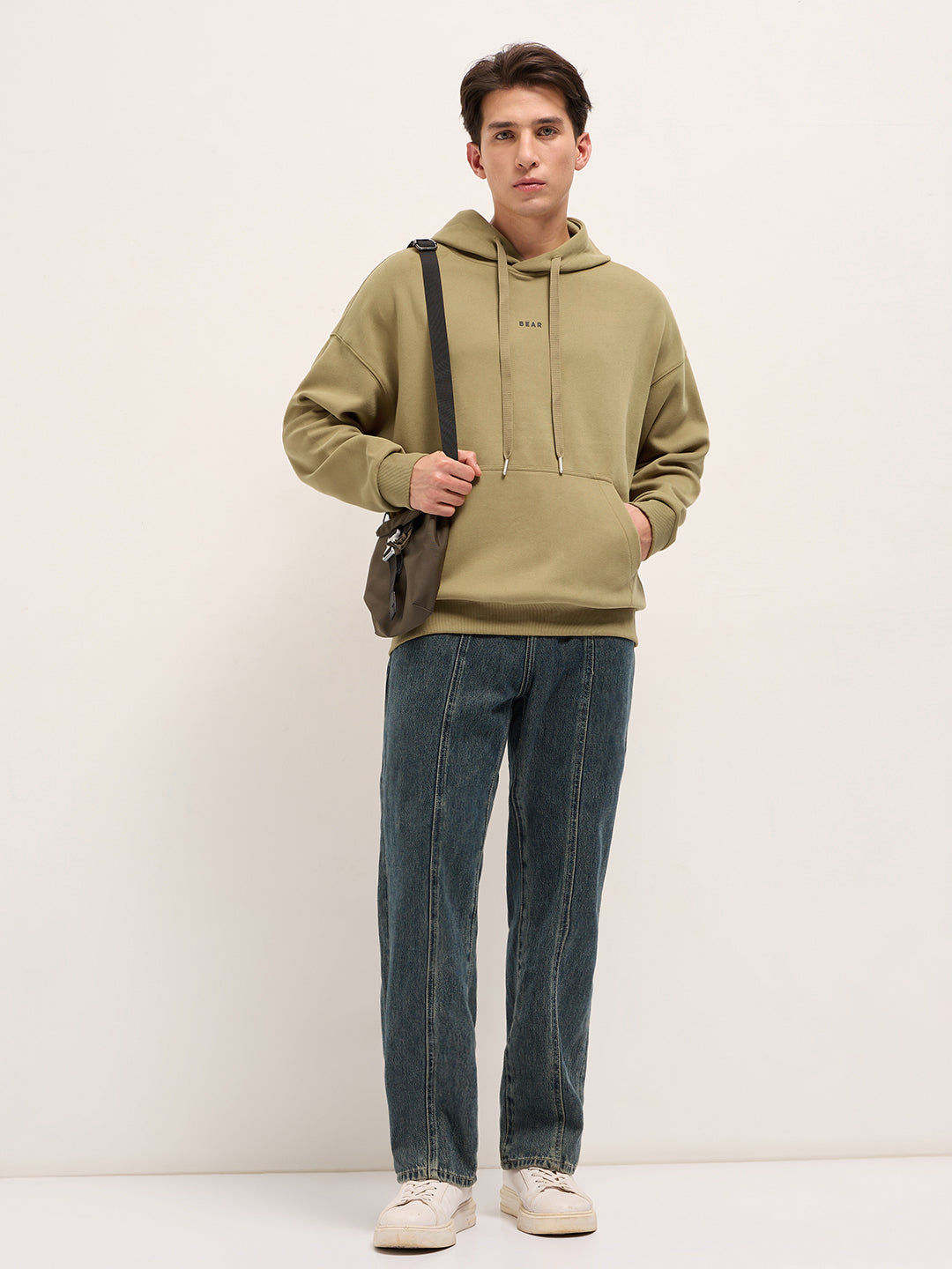 Men Mustard Solid Relax Fit Hoodie