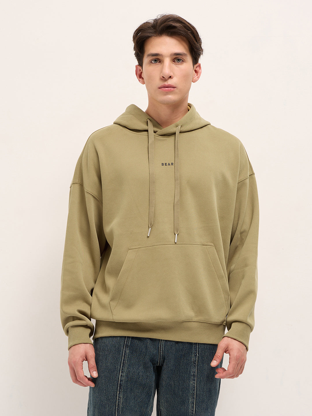 Men Mustard Solid Relax Fit Hoodie