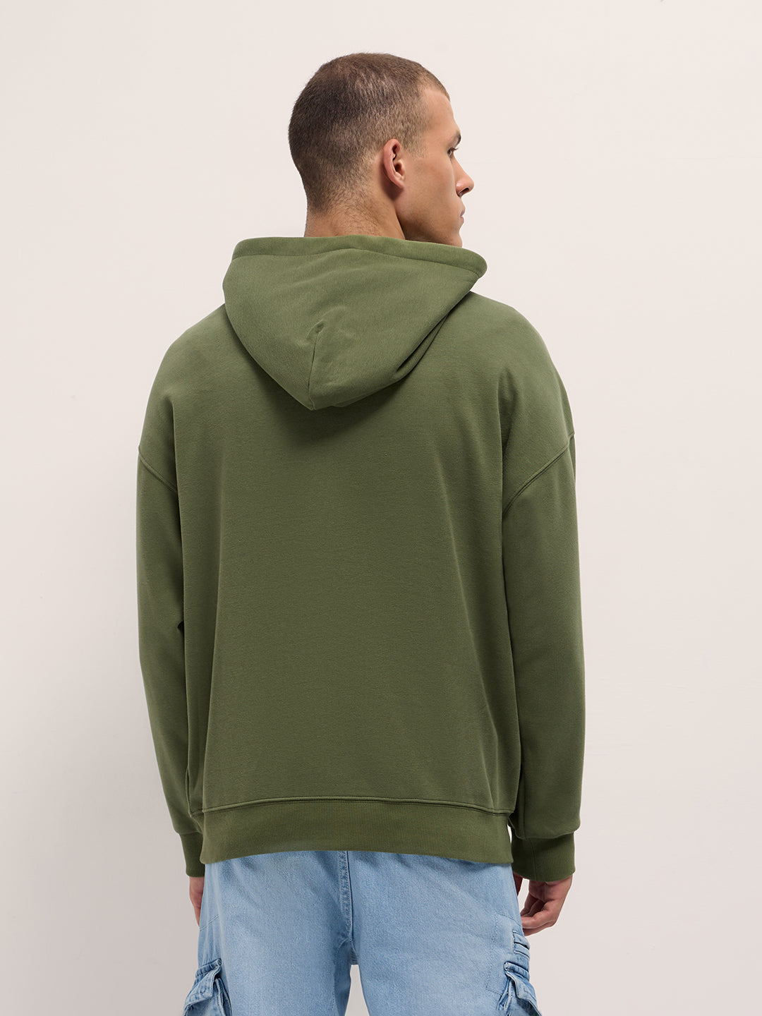 Men Green Solid Relax Fit Hoodie