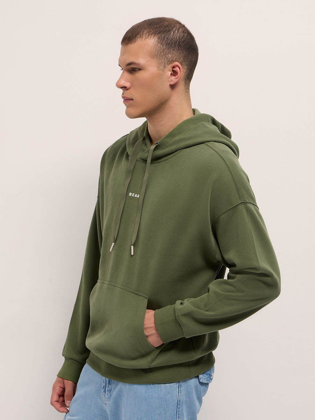 Men Green Solid Relax Fit Hoodie