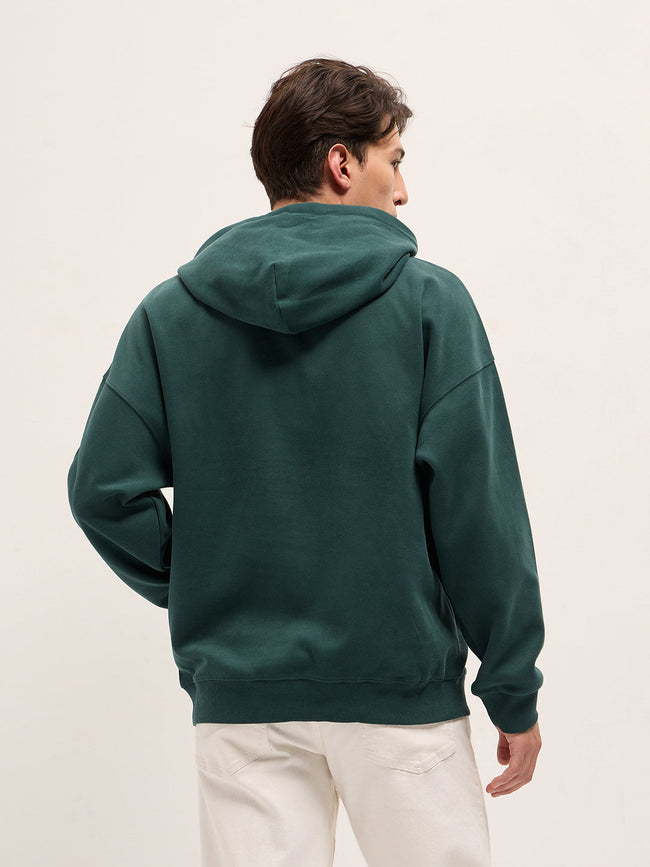 Men Green Solid Relax Fit Hoodie