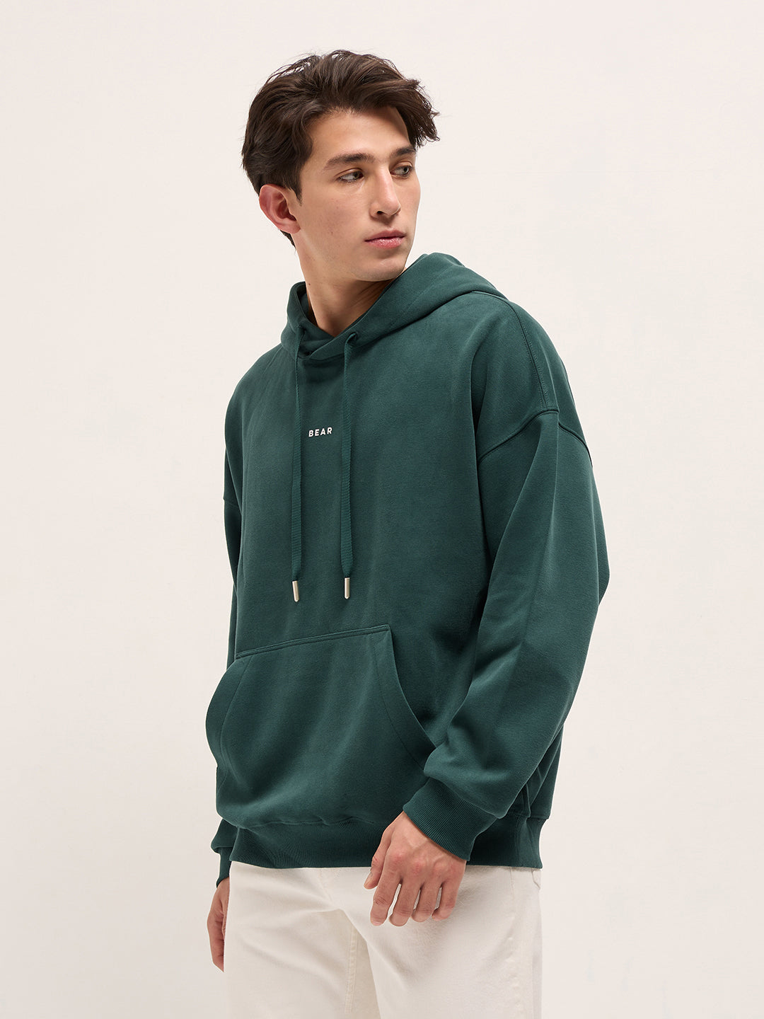 Men Green Solid Relax Fit Hoodie