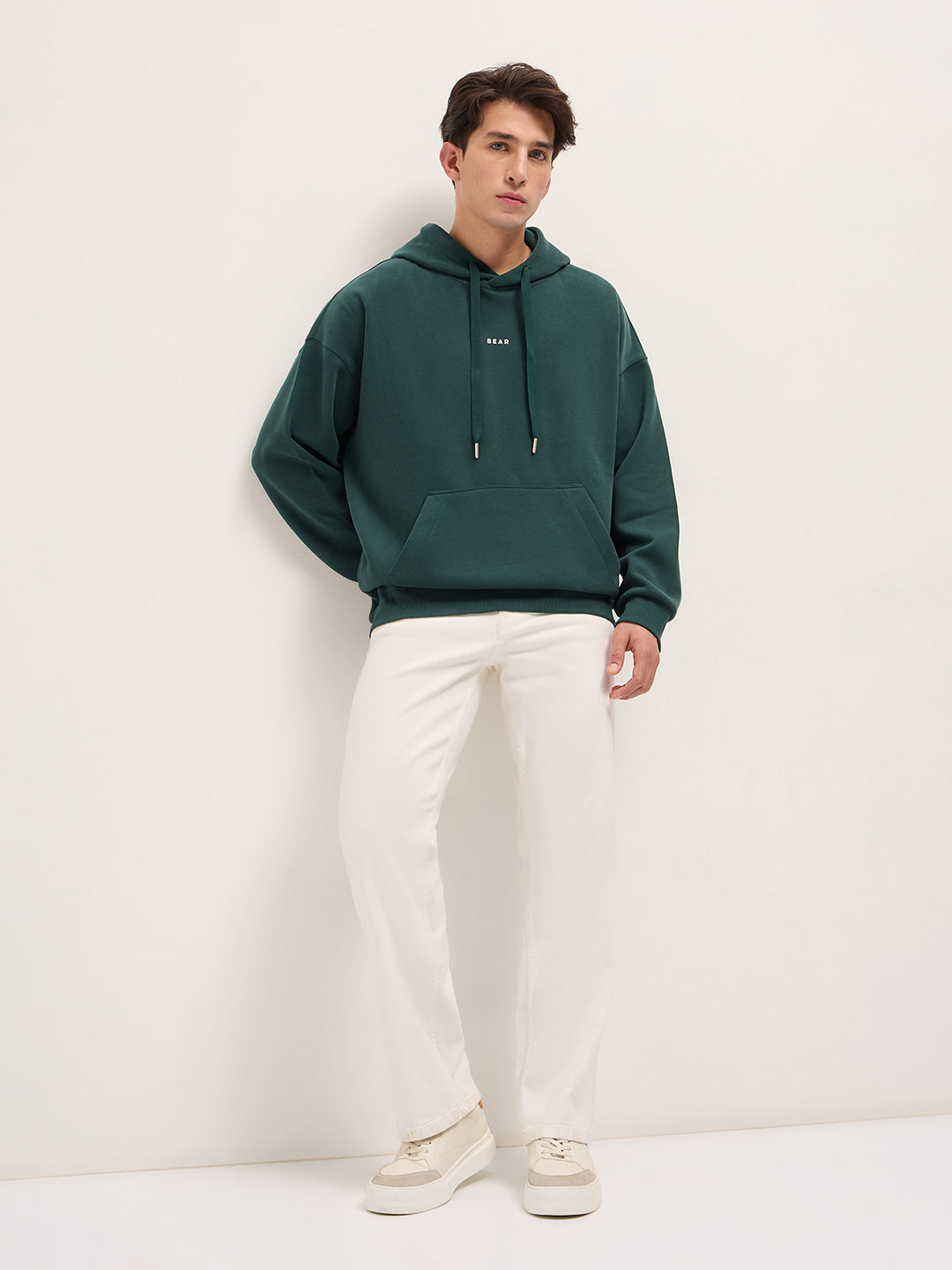 Men Green Solid Relax Fit Hoodie
