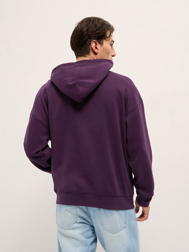 Men Purple Solid Relax Fit Hoodie