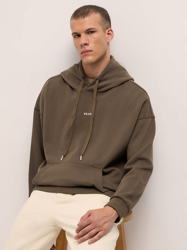 Men Brown Solid Relax Fit Hoodie