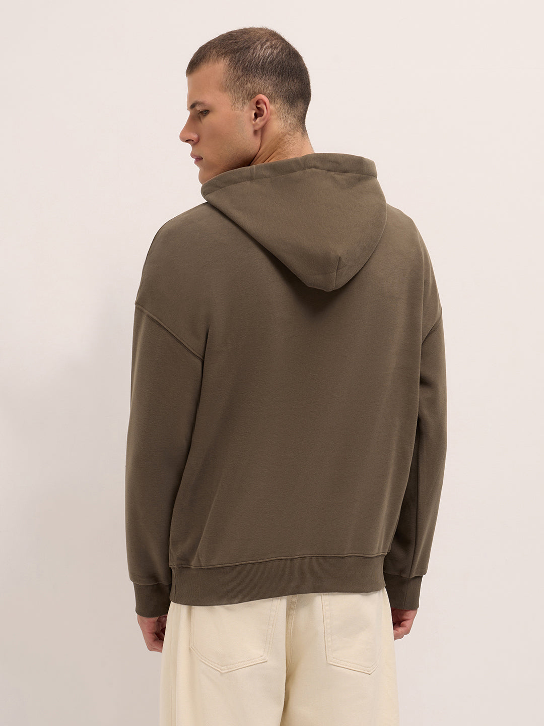 Men Brown Solid Relax Fit Hoodie