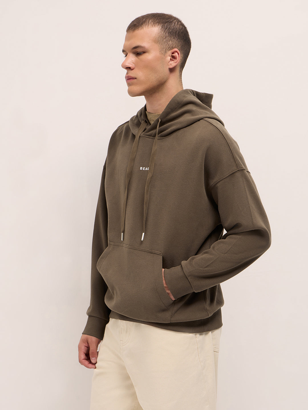 Men Brown Solid Relax Fit Hoodie