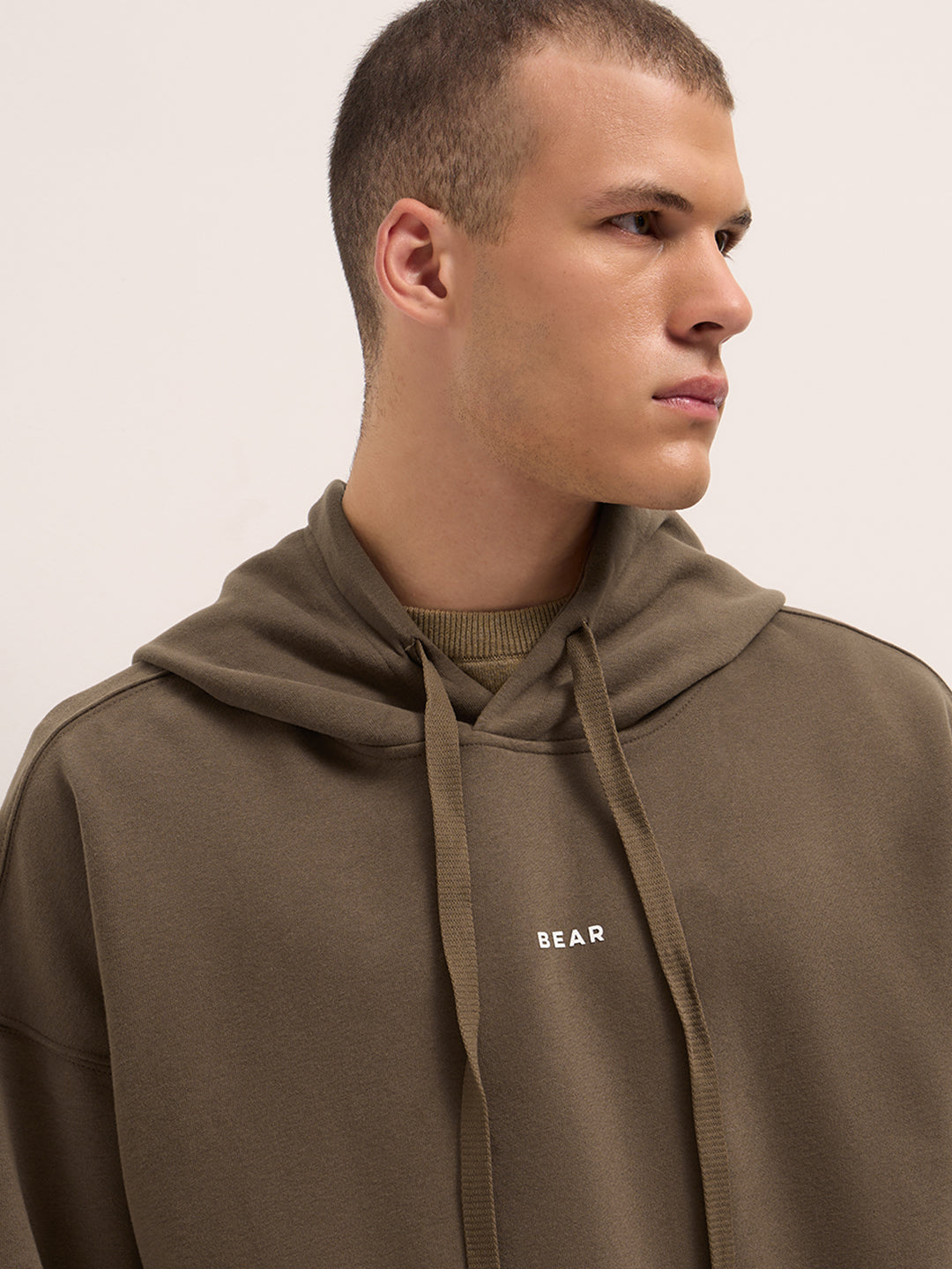 Men Brown Solid Relax Fit Hoodie