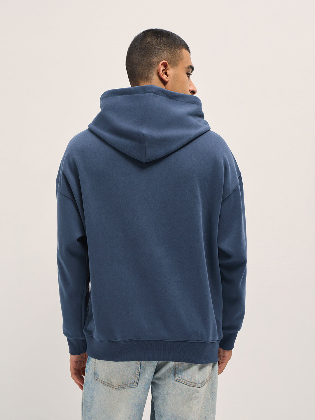 Men Blue Solid Relax Fit Hoodie