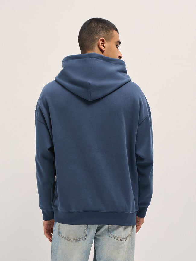 Men Blue Solid Relax Fit Hoodie