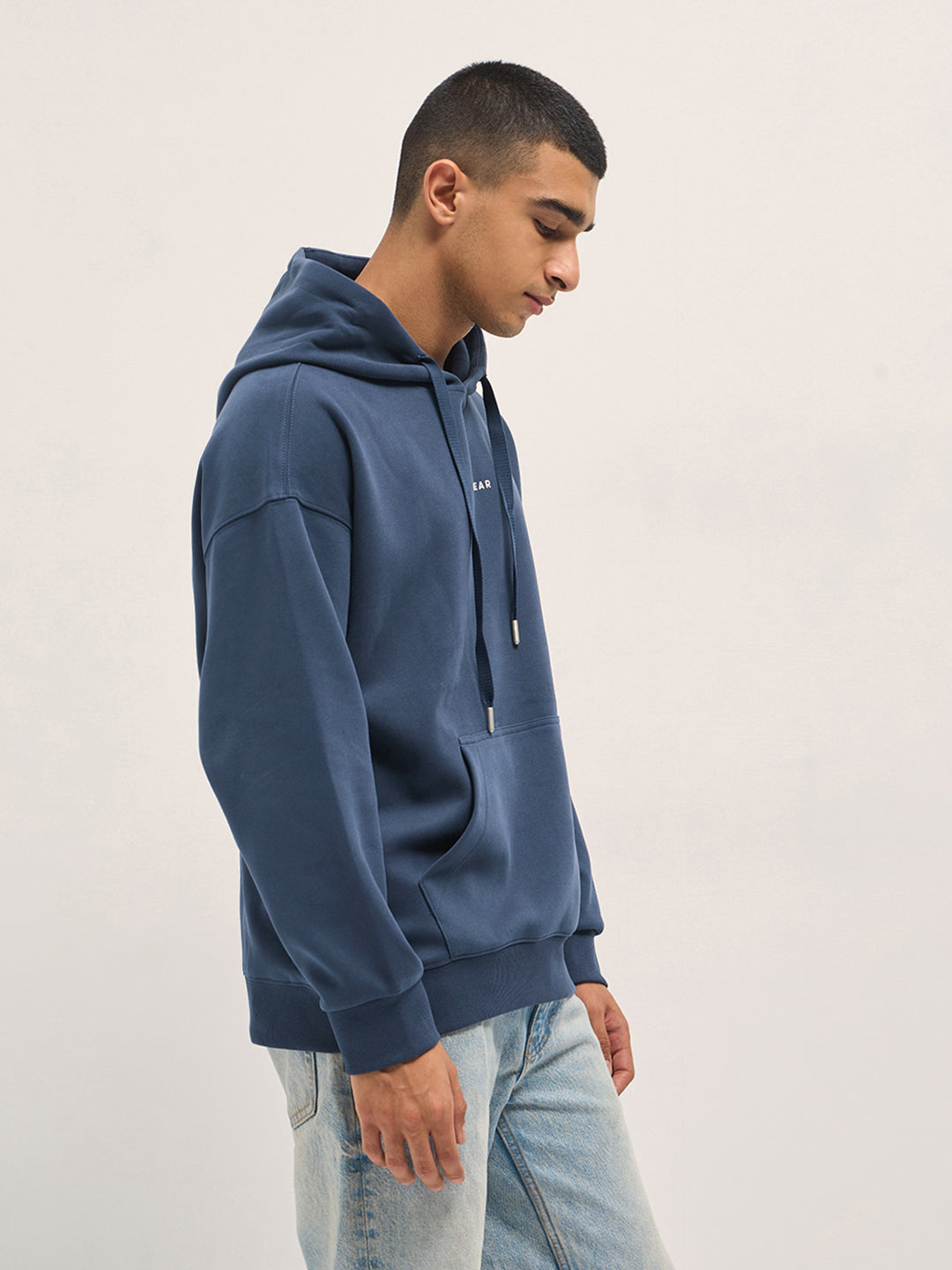 Men Blue Solid Relax Fit Hoodie