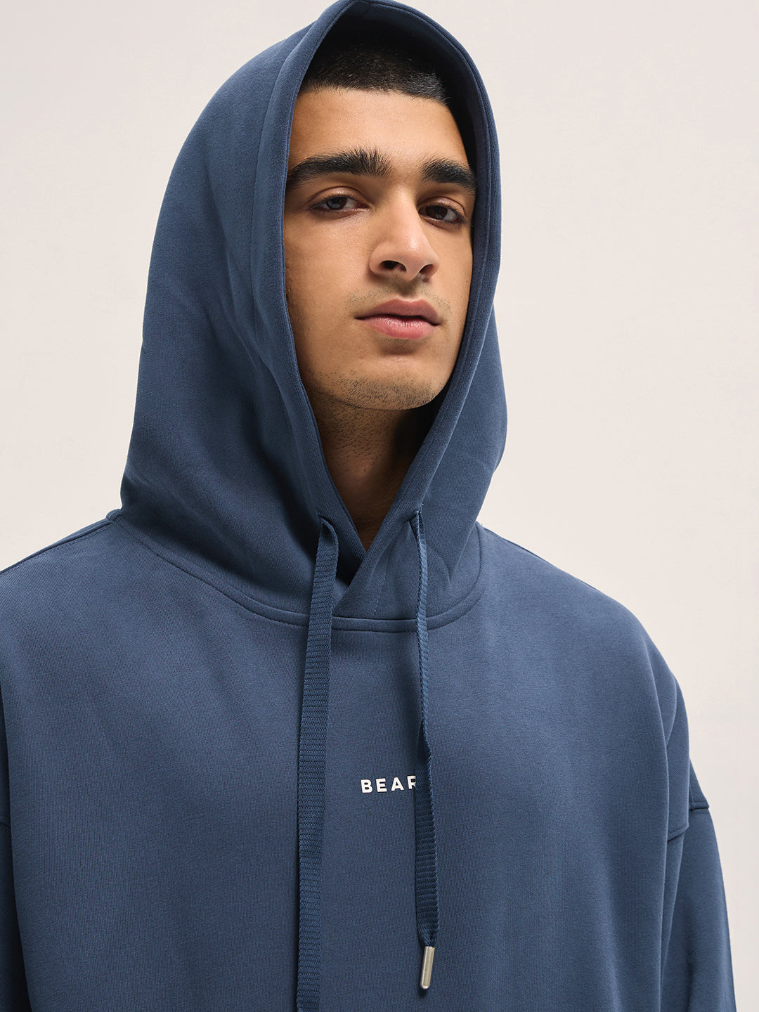 Men Blue Solid Relax Fit Hoodie