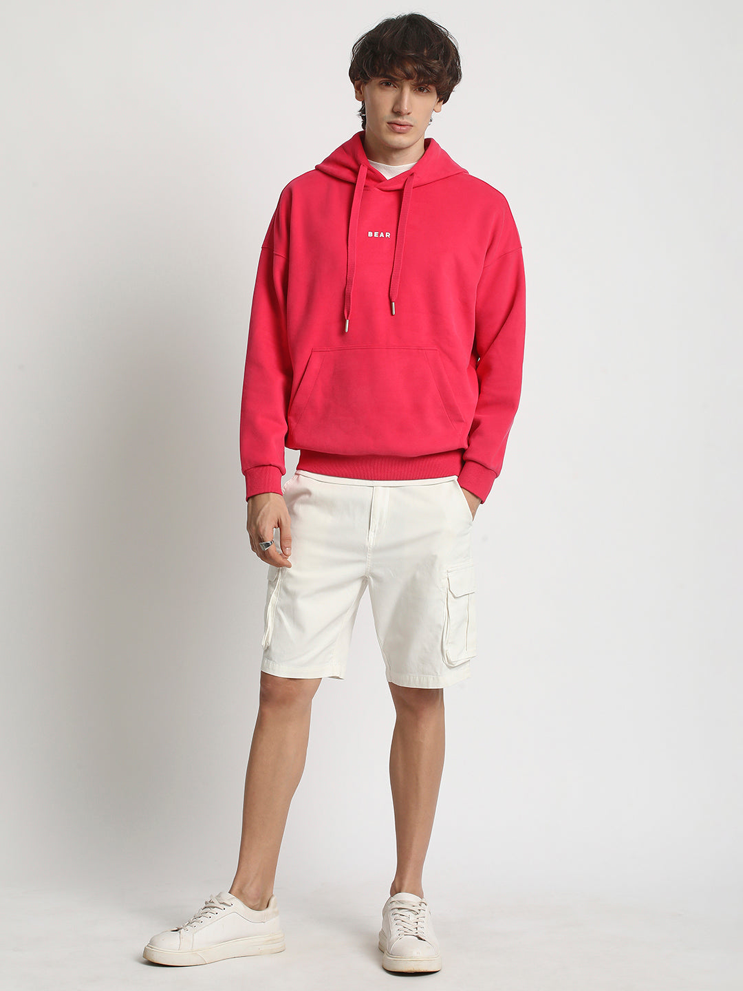 Men  Pink Cotton Hoodie