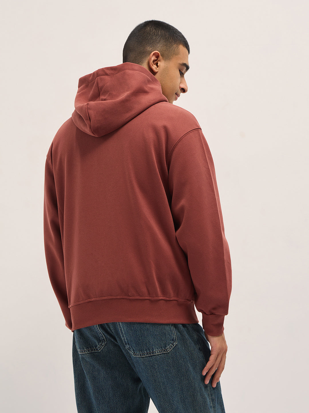 Men Red Solid Relax Fit Hoodie