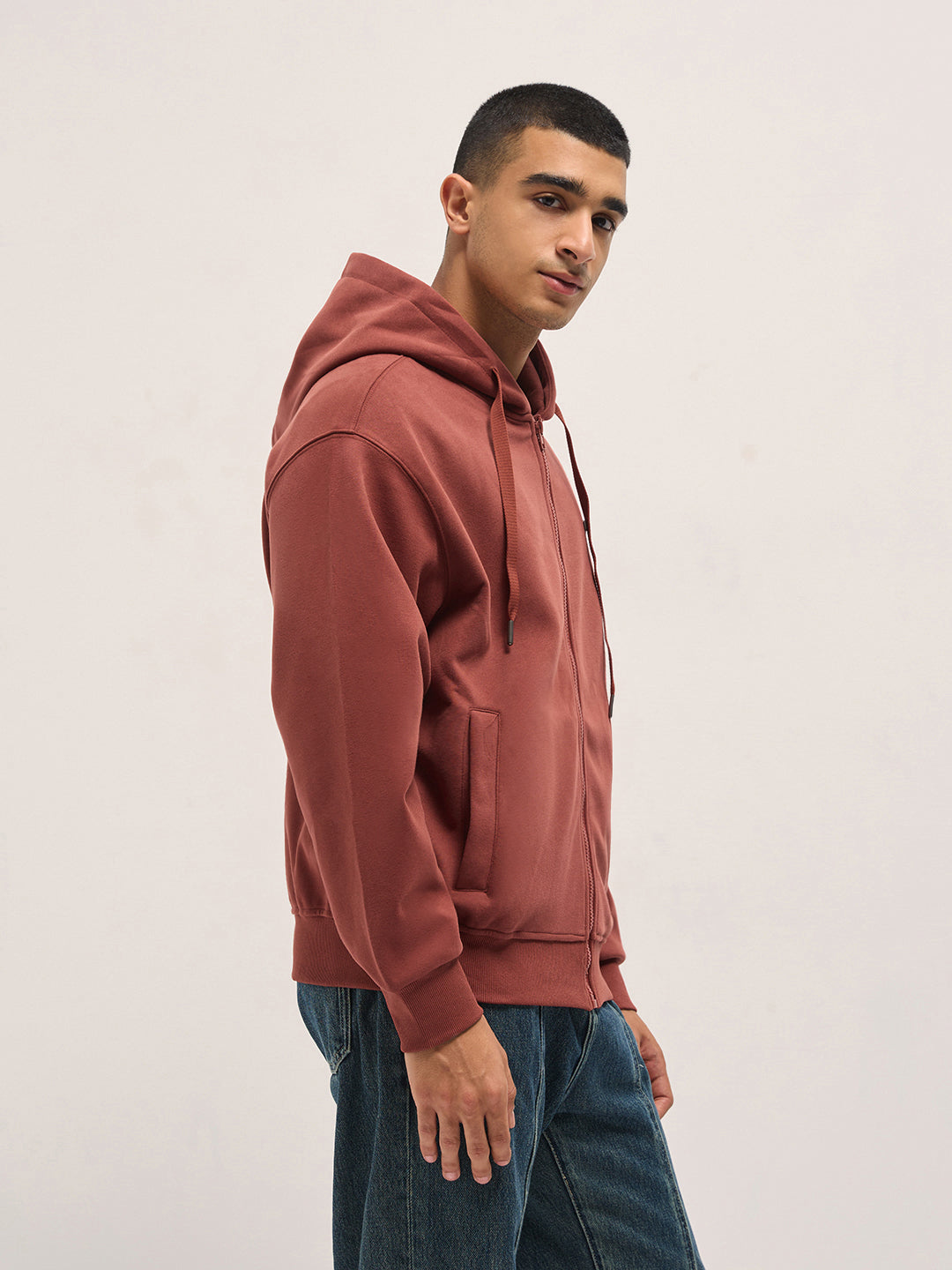Men Red Solid Relax Fit Hoodie