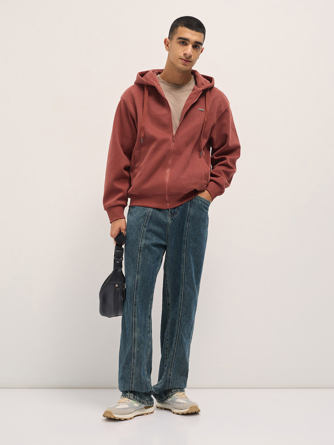 Men Red Solid Relax Fit Hoodie