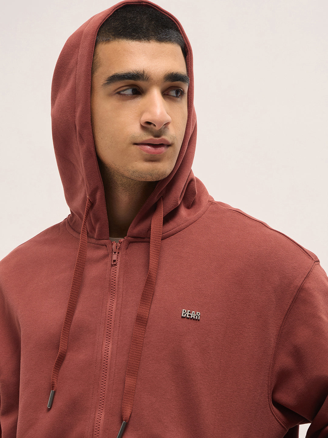 Men Red Solid Relax Fit Hoodie