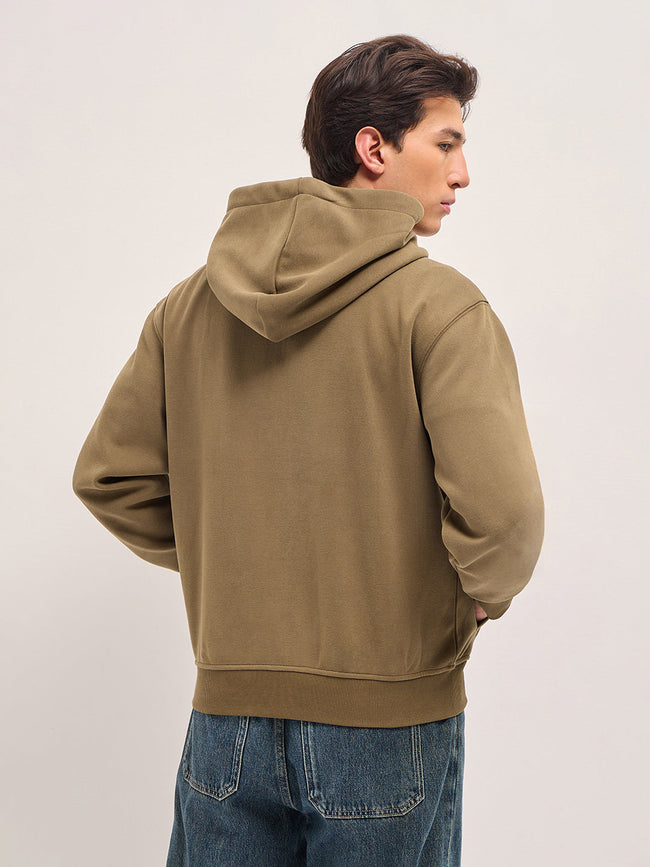 Men Brown Solid Relax Fit Hoodie