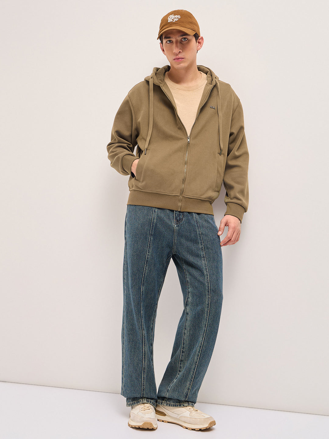 Men Brown Solid Relax Fit Hoodie