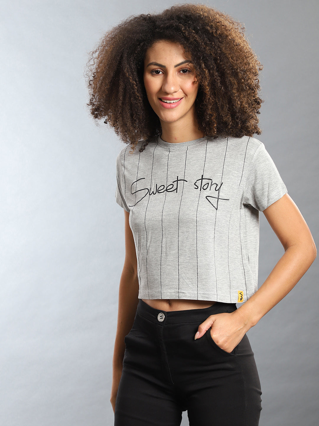 Women Grey Sweet Story Pinstriped Top