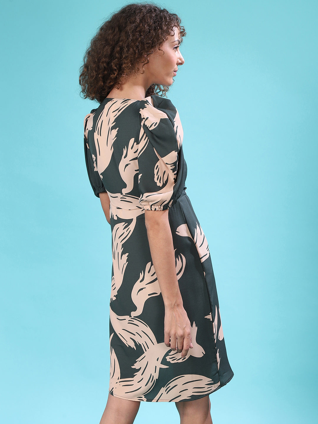 Women Green Feather Mini Dress