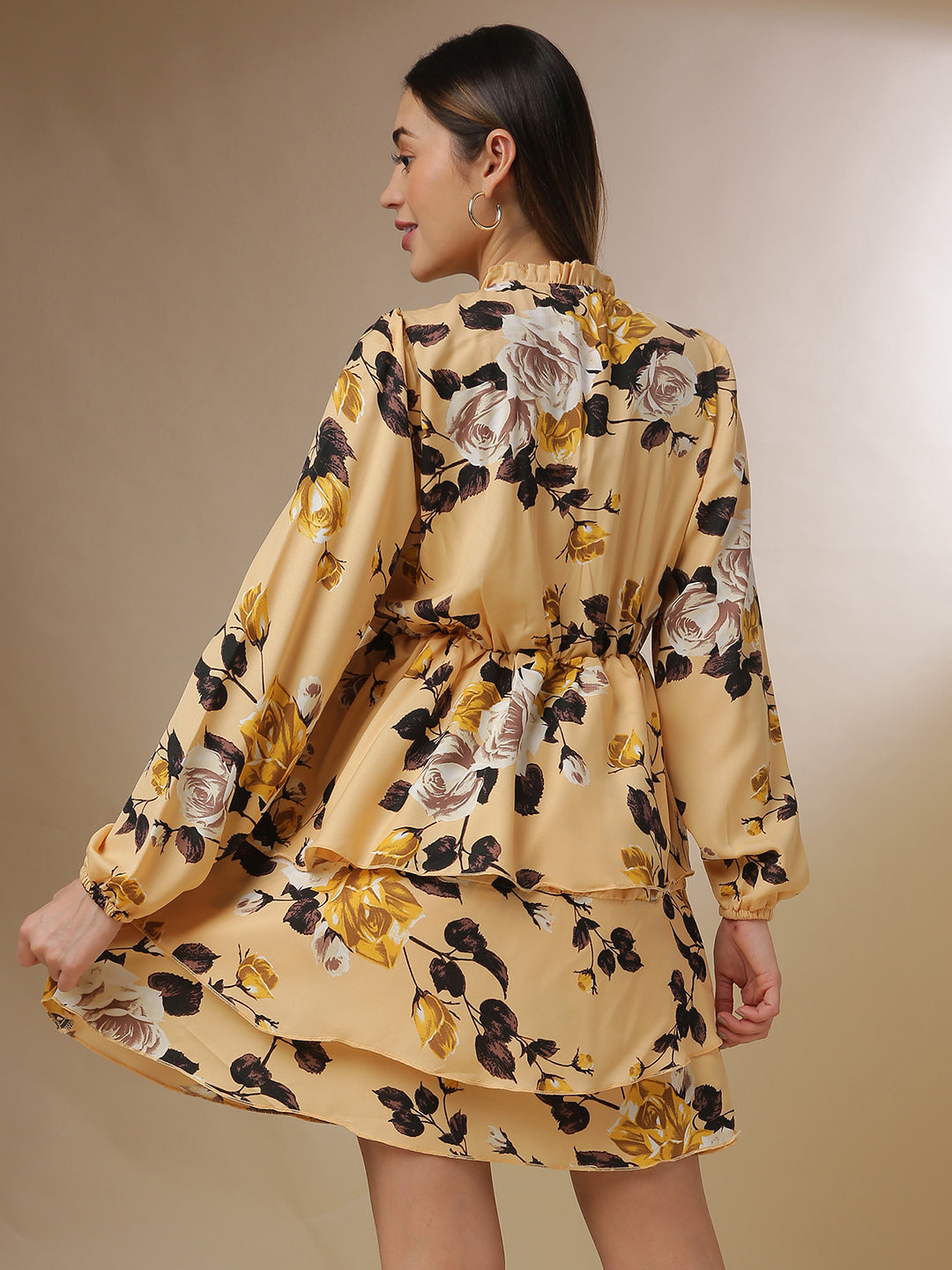 Women Yellow Roses Mini Dress