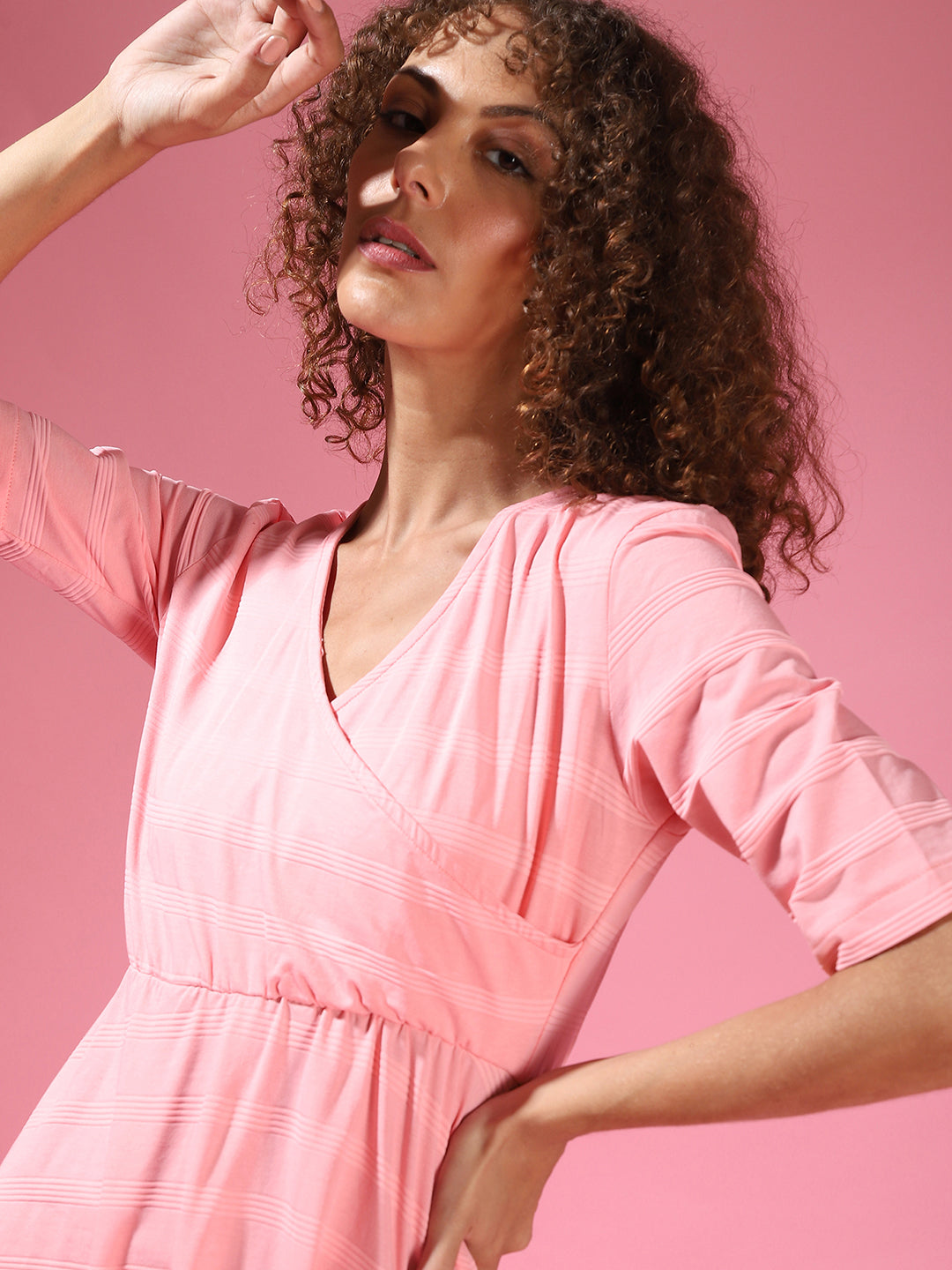Women Pink Horizontal Striped Dress