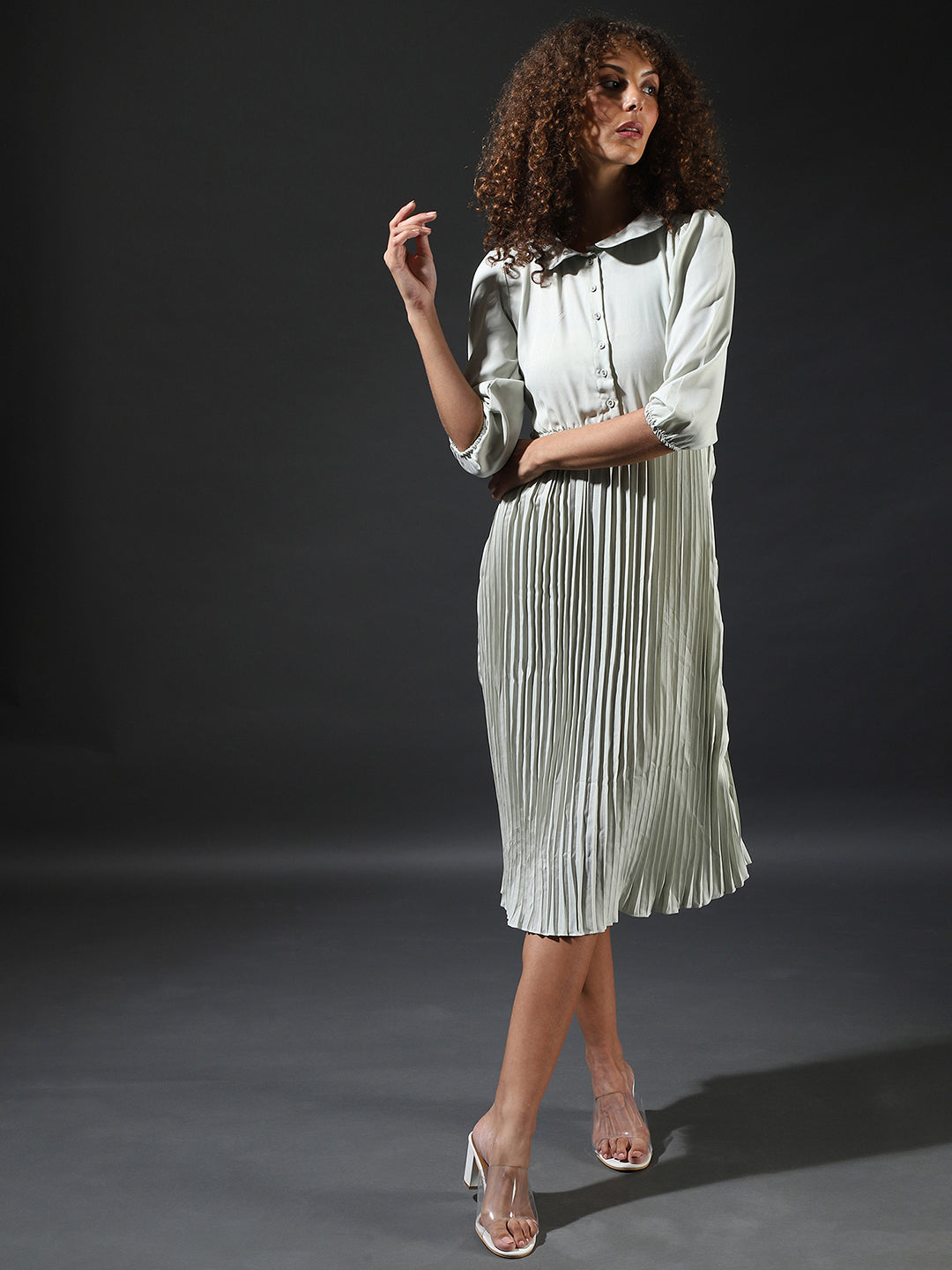 Women White Pleated Tie-Up Dress