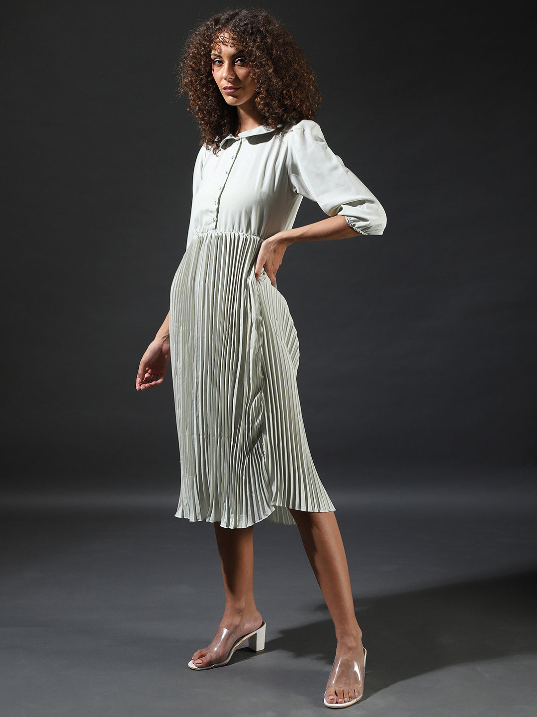 Women White Pleated Tie-Up Dress