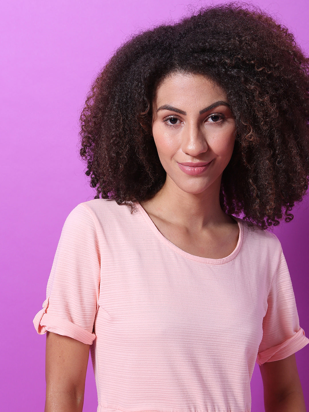 Women Pink Textured Skater Dress