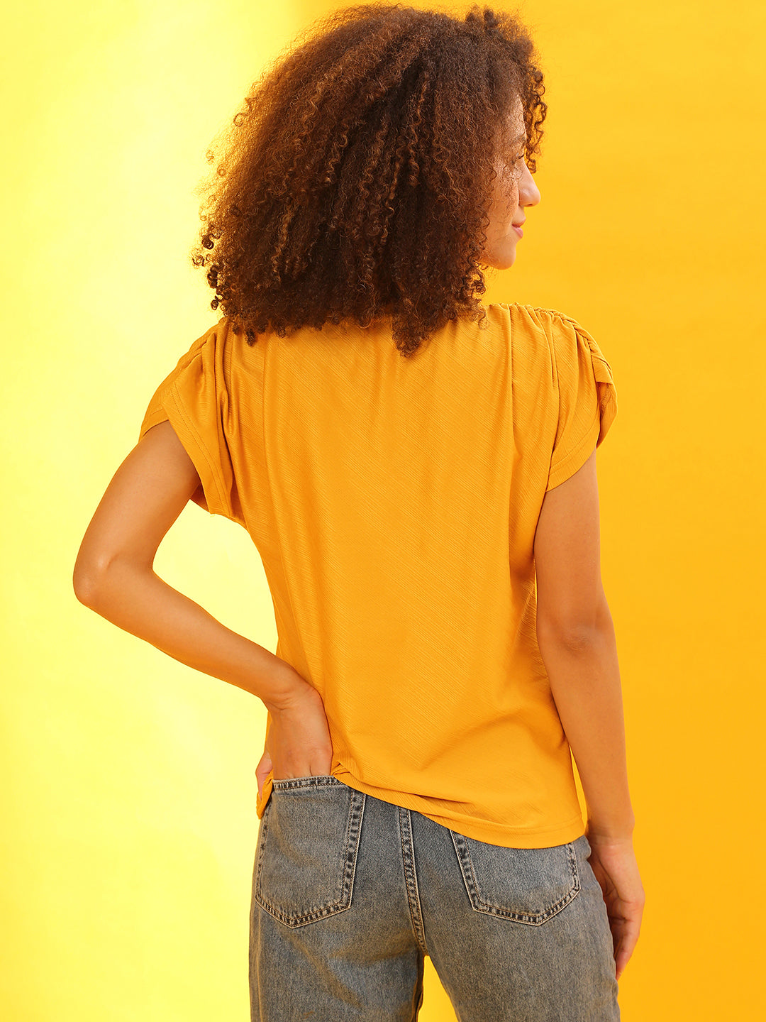 Women Yellow Solid Top