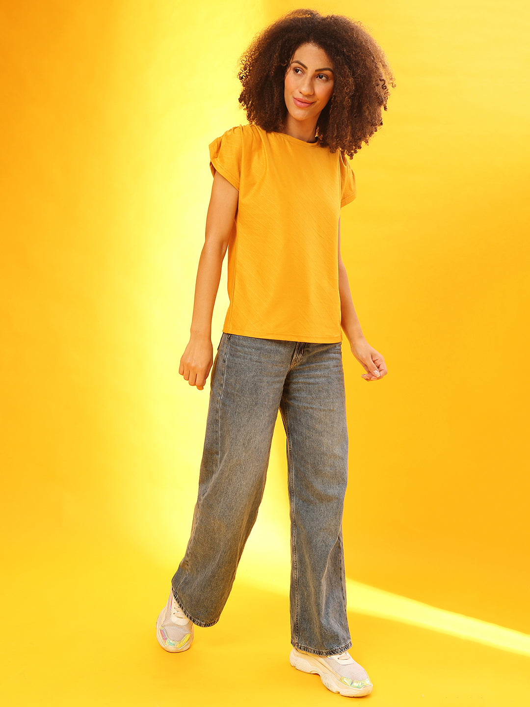 Women Yellow Solid Top