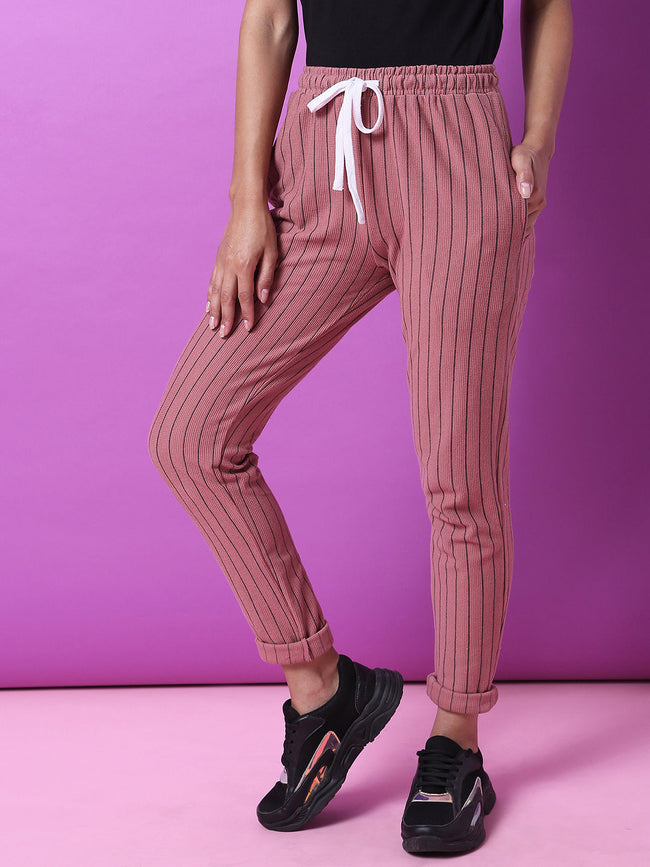Women Pink Pinstriped Trackpants