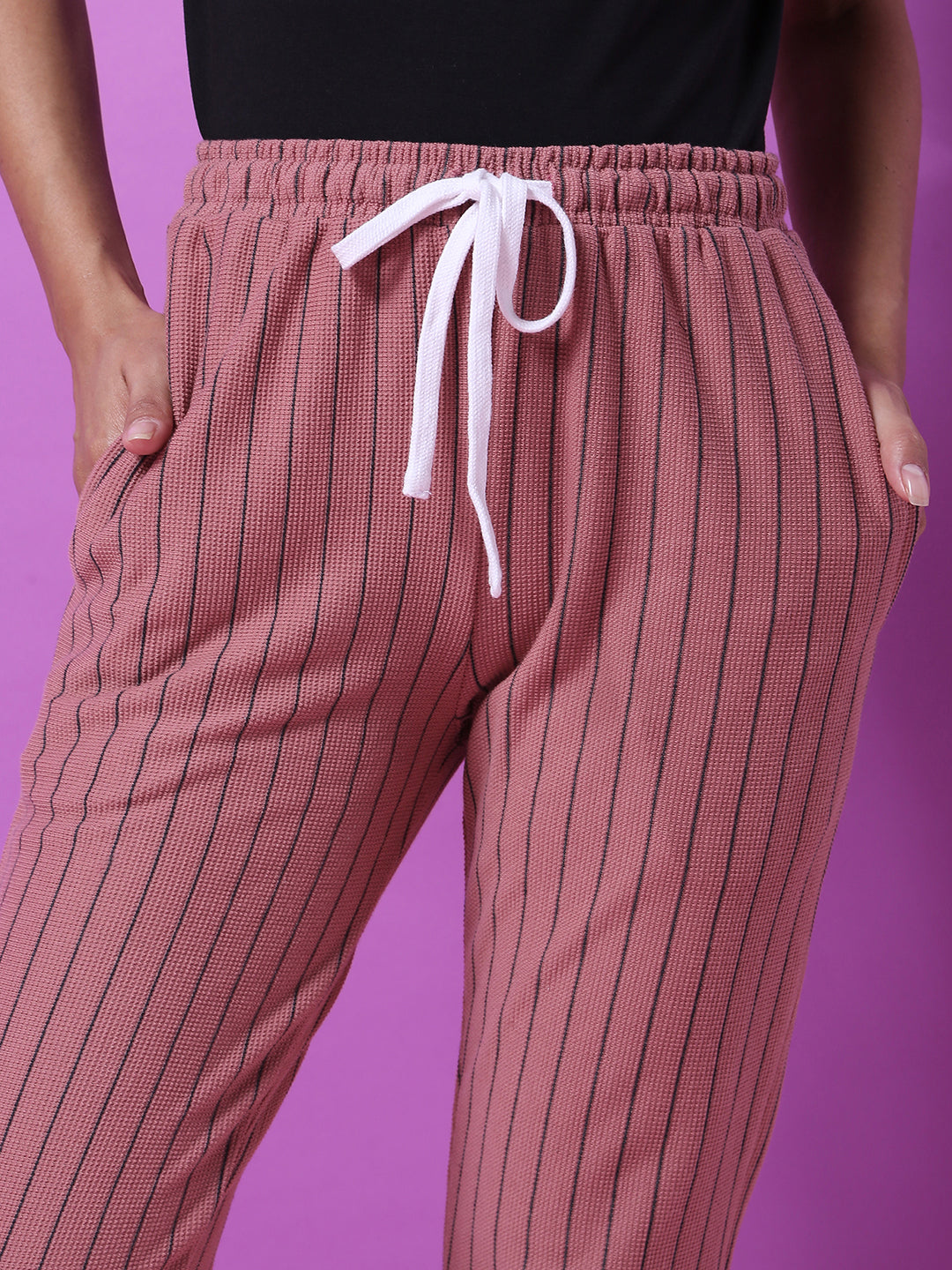 Women Pink Pinstriped Trackpants