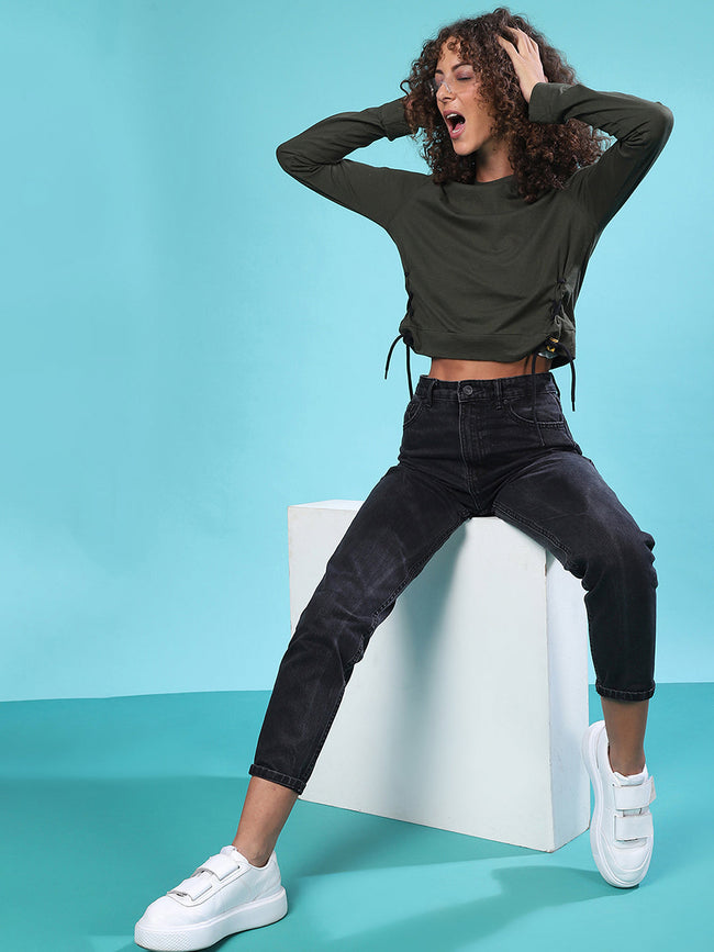 Women Green Criss-Cross Cropped Top