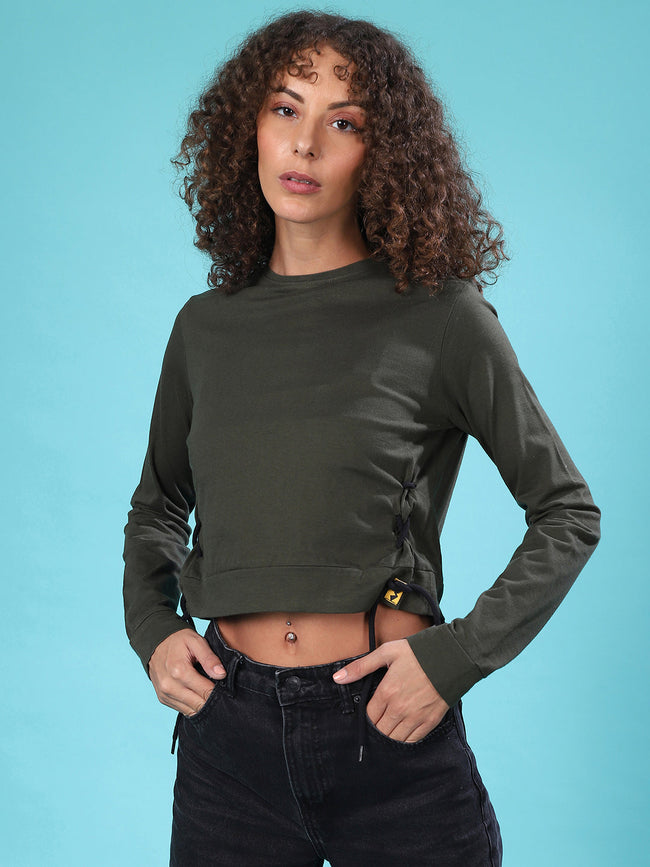 Women Green Criss-Cross Cropped Top
