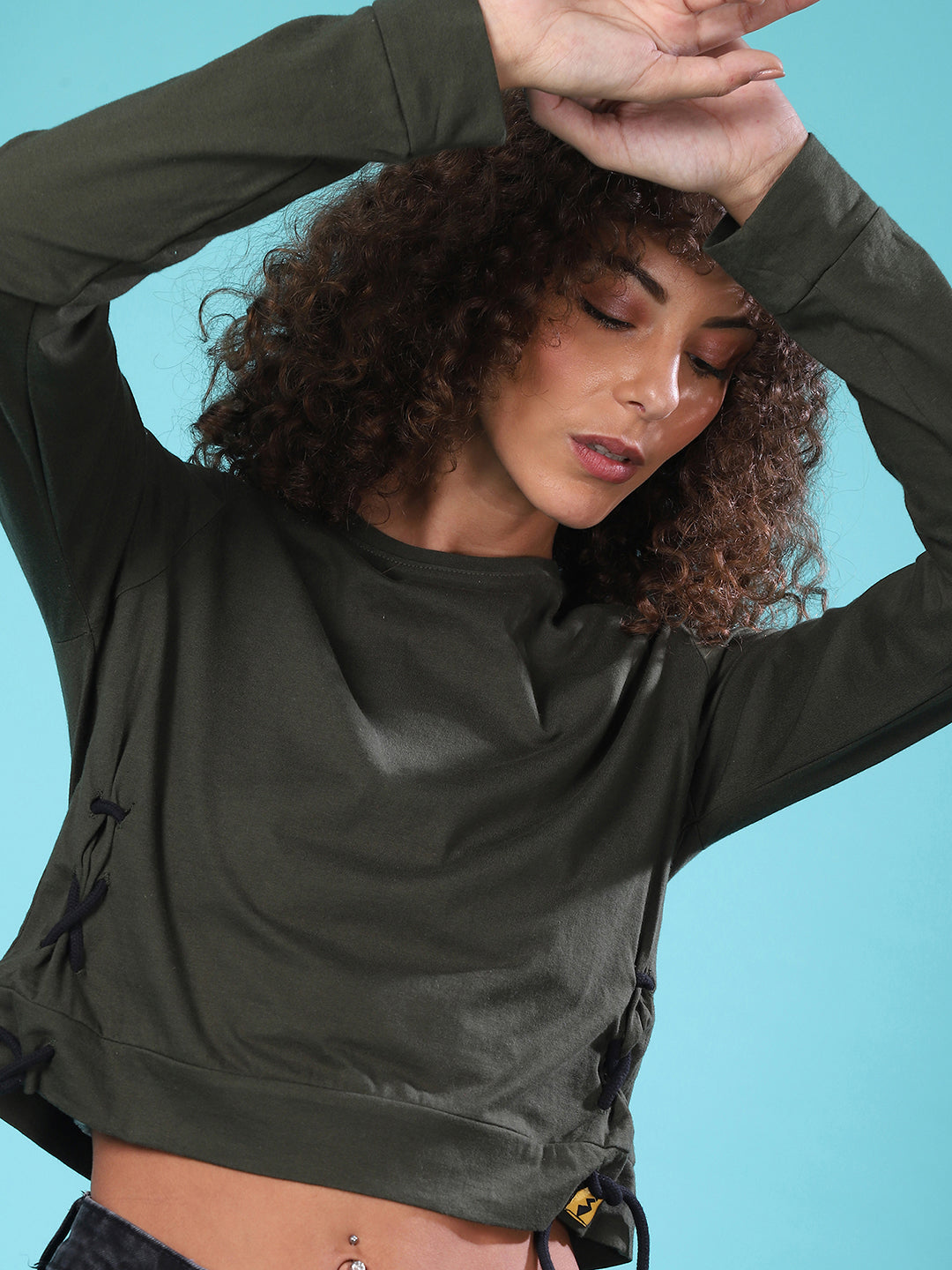 Women Green Criss-Cross Cropped Top