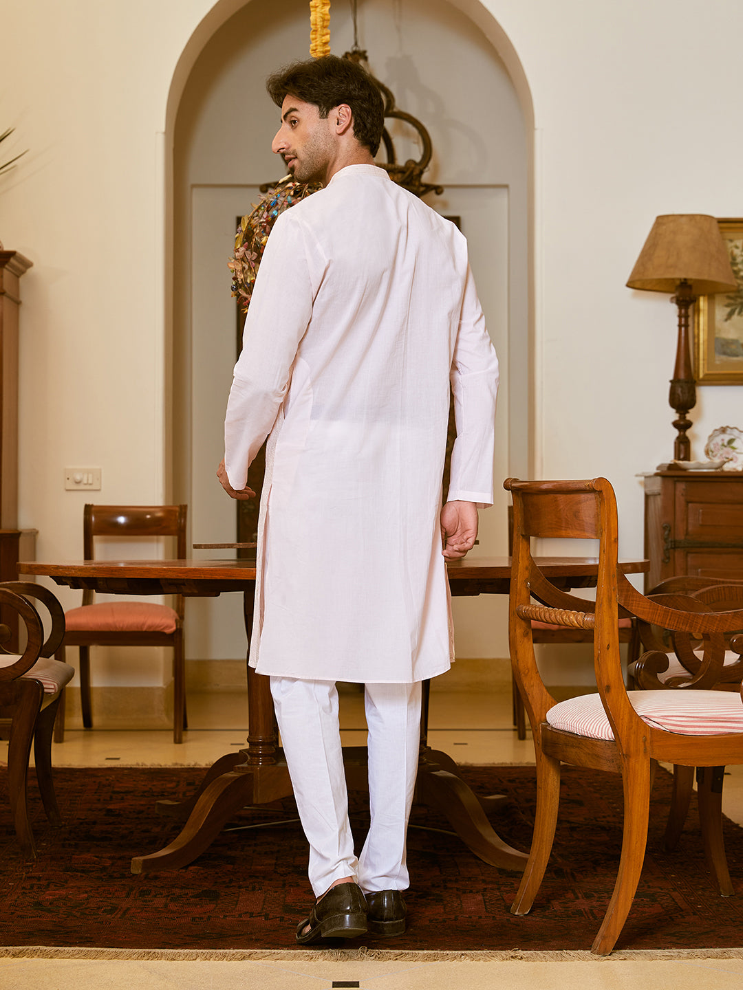 Men Pink Cotton Pintex Design Sequins Kurta