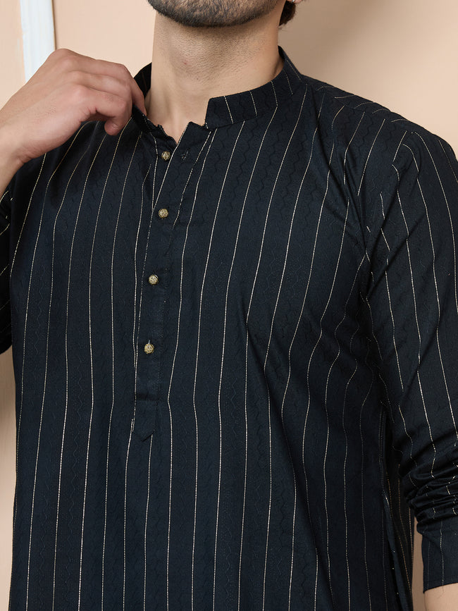 Men Black Thread Work Straight Kurta