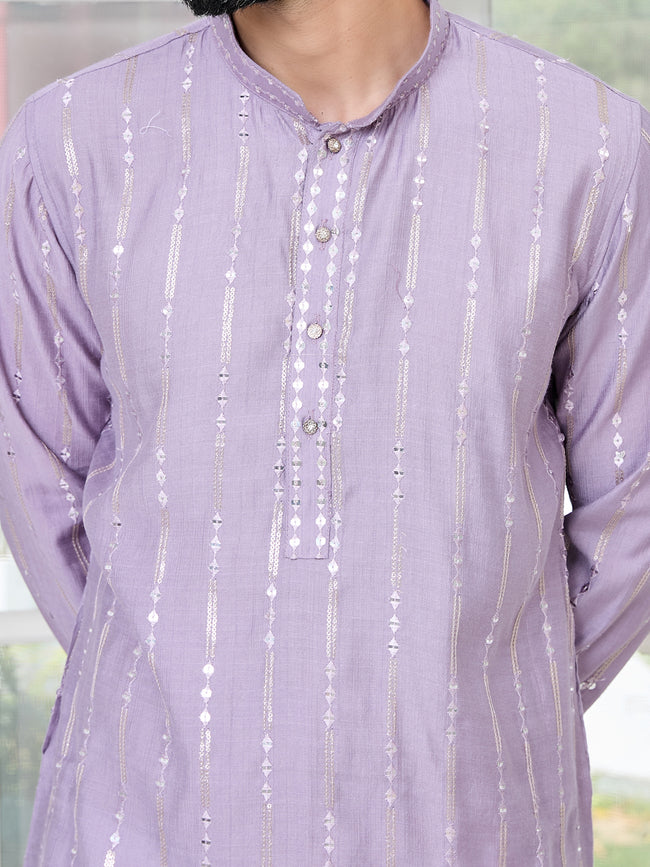 Men Lavender Sequins Embroidered Kurta