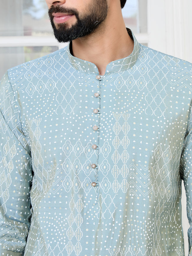 Men Grey Embossed and Foil Kurta