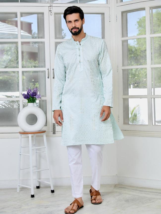 Men Sea Embossed and Foil Kurta