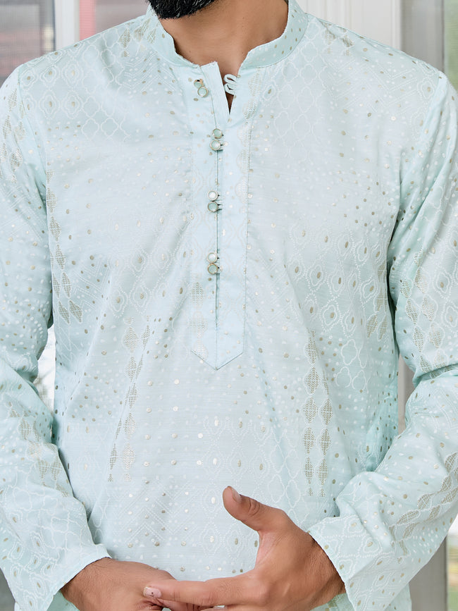 Men Sea Embossed and Foil Kurta
