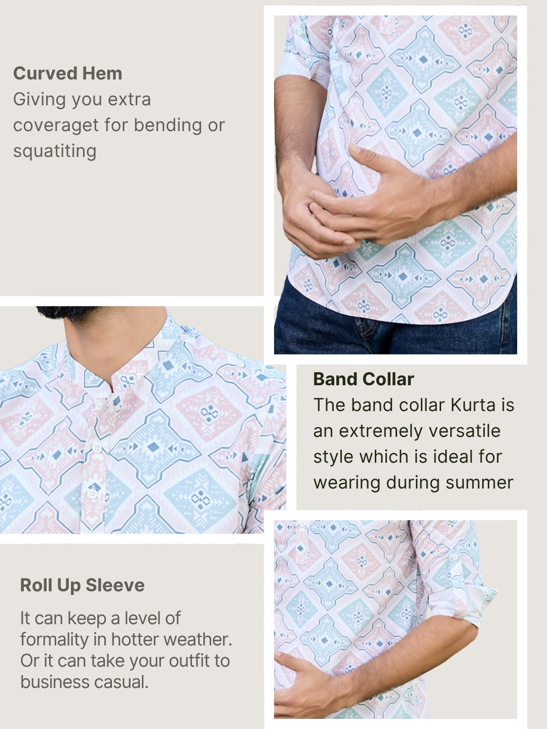 Men Geometric Rayon Short Kurta